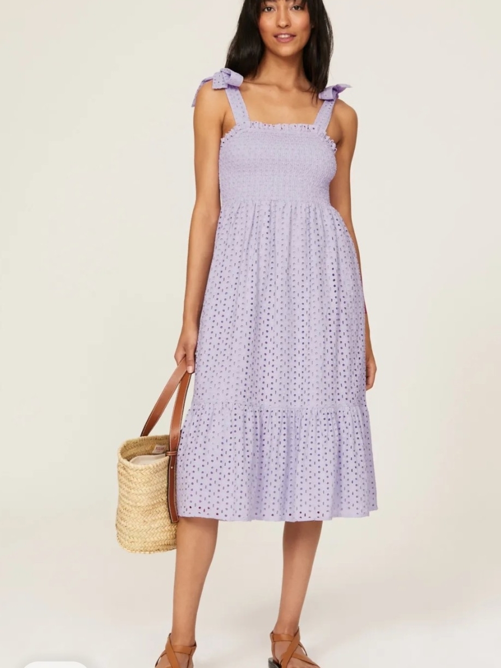 Slate & Willow Lavender Eyelet Tie-Shoulder Midi Dress Size Small